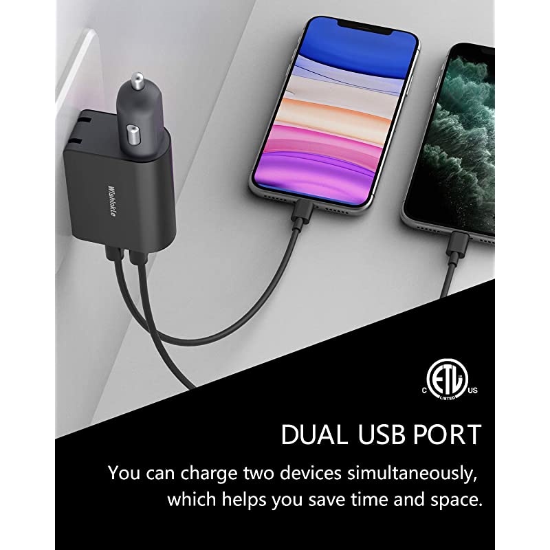 UL Certified 2-in-1 Compact Wall Charger, Portable 2 Port Dual USB Car Charger with Foldable Plug Power Adapter, Compatible with iPhone X XR XS 7 8 Plus Note 8 9 Galaxy S8 S9 Plus and More