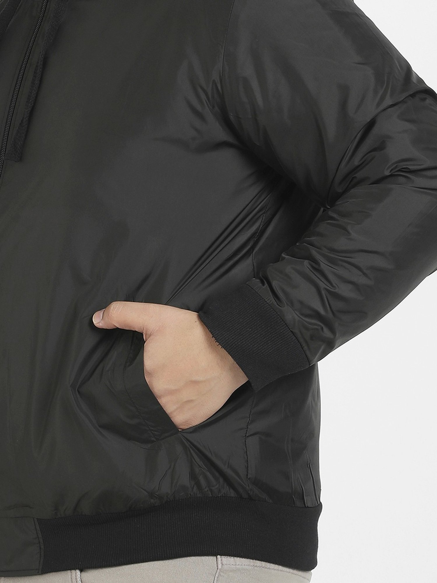 Instafab Plus Black Regular fit Plus Size Hooded Jacket