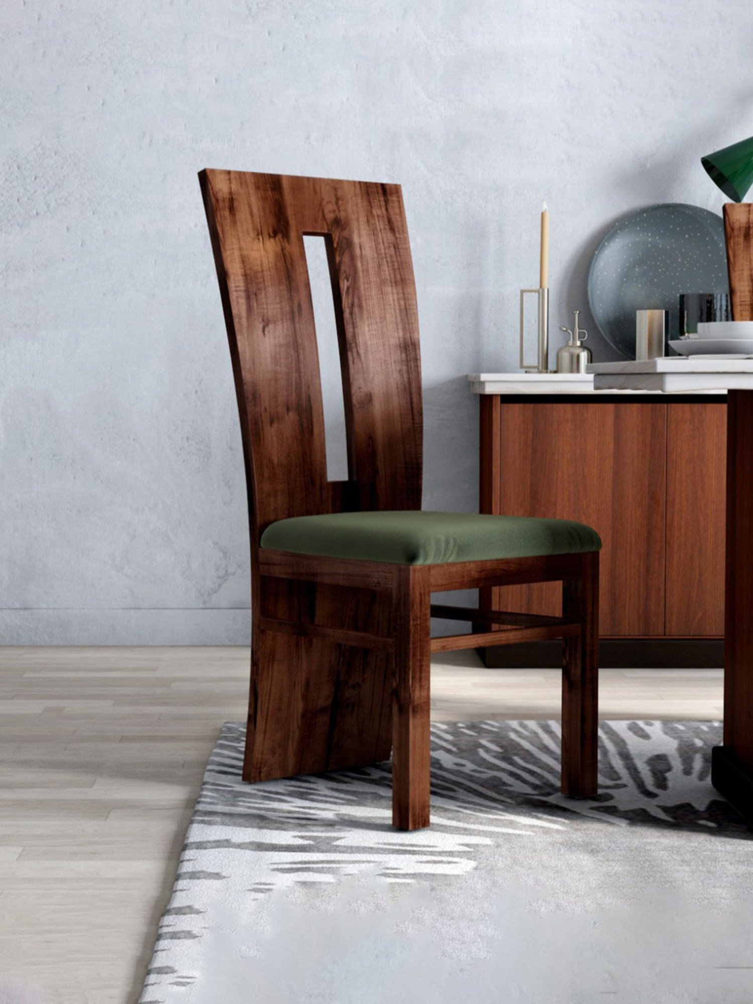 Durian Eva Brown & Olive Green Solid Wood & Fabric Dining Chair in Walnut Finish