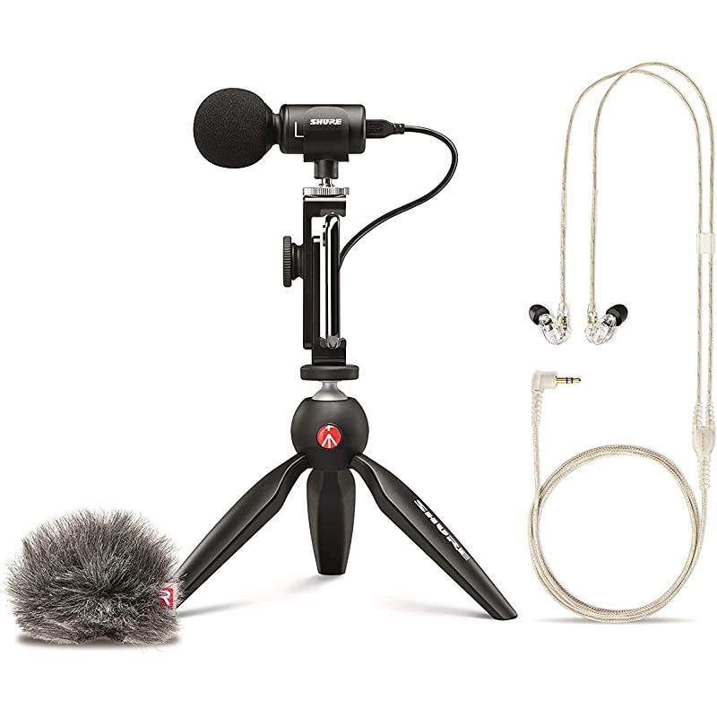 Portable Videography Bundle with SE215 Earphones and MV88+ Video Kit including Digital Stereo Condenser Microphone