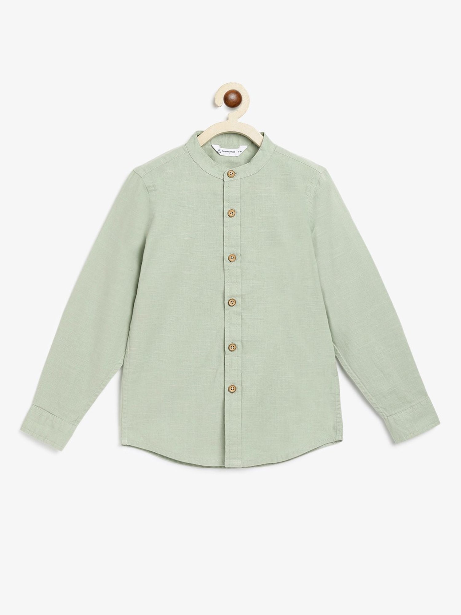 Campana Kids Sage Green Solid Full Sleeves Shirt