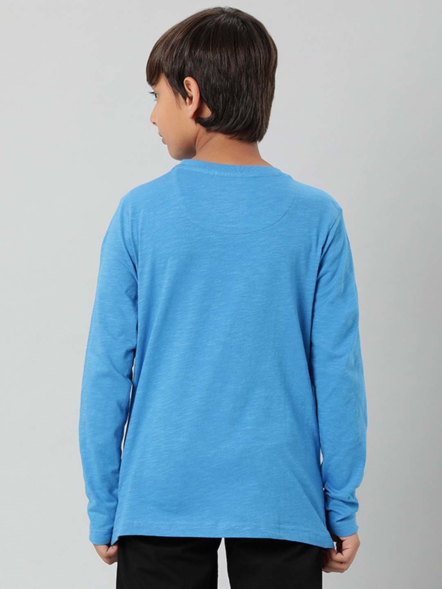 Indian Terrain Kids Blue Cotton Printed Full Sleeves T-Shirt
