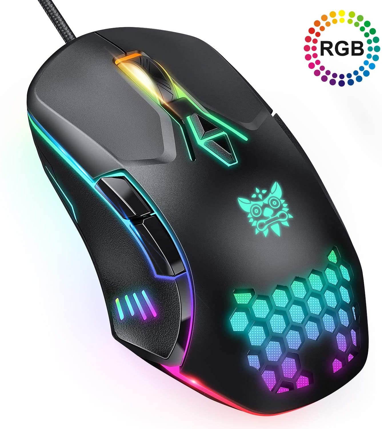 Gaming Mouse Wired, RGB Backlit 6400 DPI Adjustable Gaming Mouses, Grip Ergonomic Optical PC Computer Gaming Mice, 7 Buttons for Windows 7/8/10/XP Vista Linux
