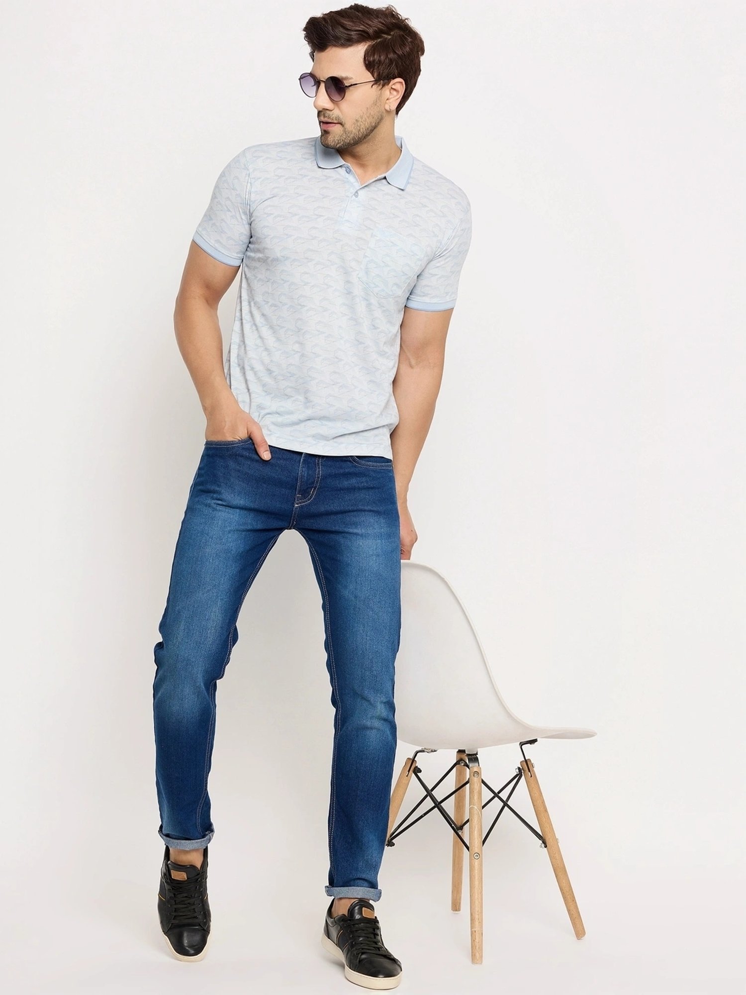 Duke Blue Regular Fit Printed Polo T-Shirt