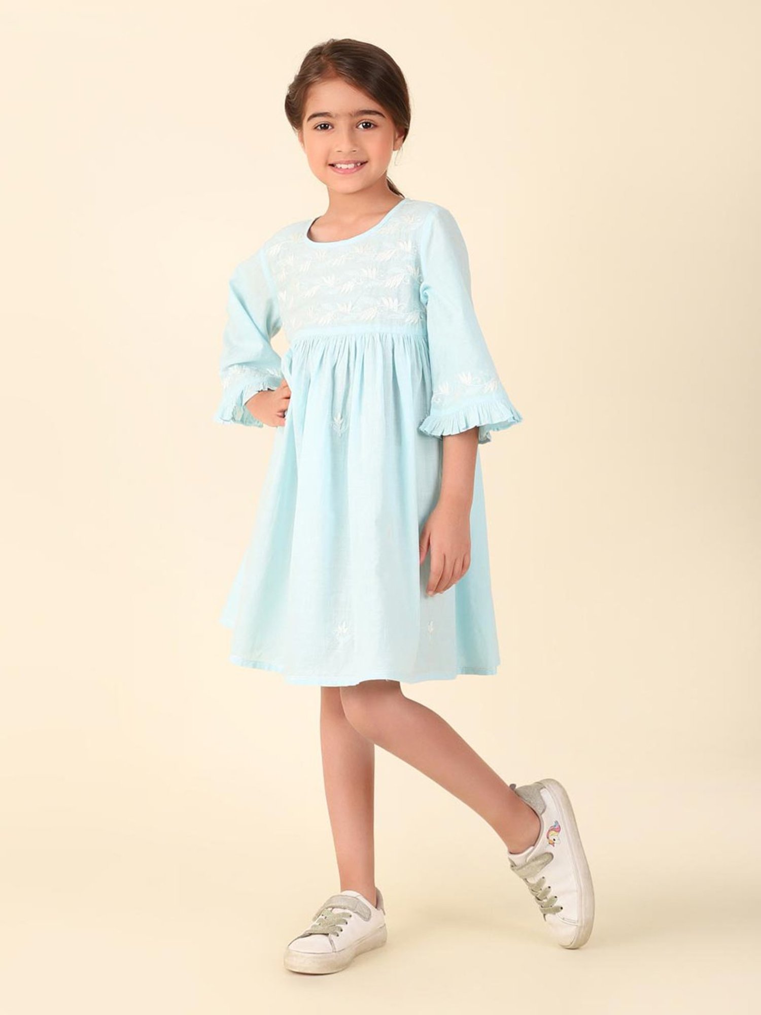 Fabindia Kids Blue Embroidered Dress