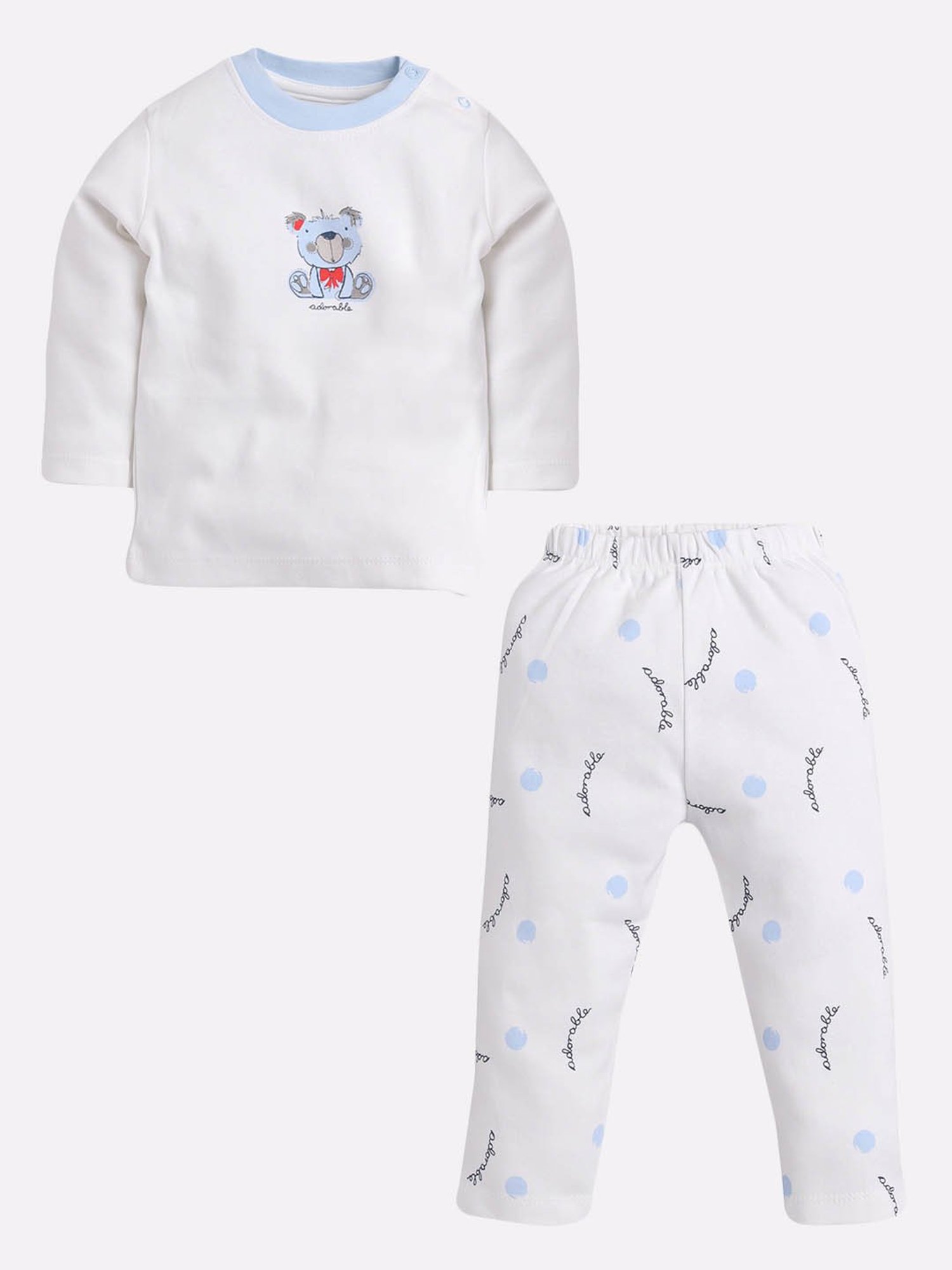 Baby Go Girls White & Blue Printed Top with Pyjamas