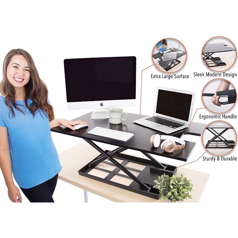 X-Elite Pro 36" Standing Desk Converter with Pneumatic Height Adjustment - Black - Stand Steady