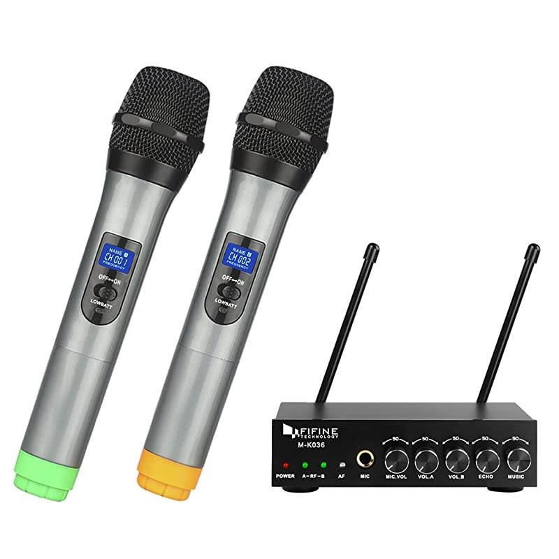 UHF Dual Channel Wireless Handheld Microphone, Easy-to-use Karaoke Wireless Microphone System-K036