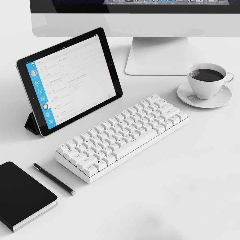 A-jazz AK61 Bluetooth Wireless and  USB Wired Dual Connectivity Mechanical Gaming Keyboard, Durable ABSKeycaps, White Backlit -Blue Switch( White )