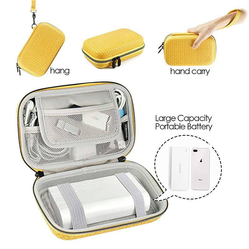 Travel Cord Organizer Portable 79 Inch Hard Shell Cord Case Shockproof Carrying Pouch Storage Bag for Charger Cable Phone TWS Wireless Earbuds Hard Drive External Battery Yellow