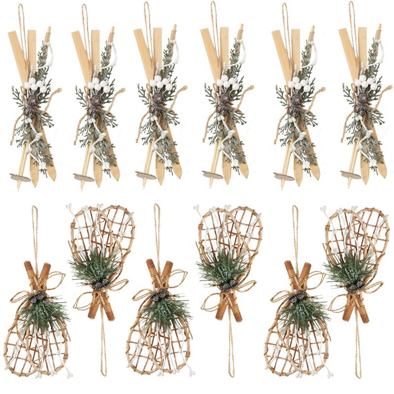 Sullivans Set of 12 Snowshoe & Skis Ornament Kit 10"H & 8"H Brown