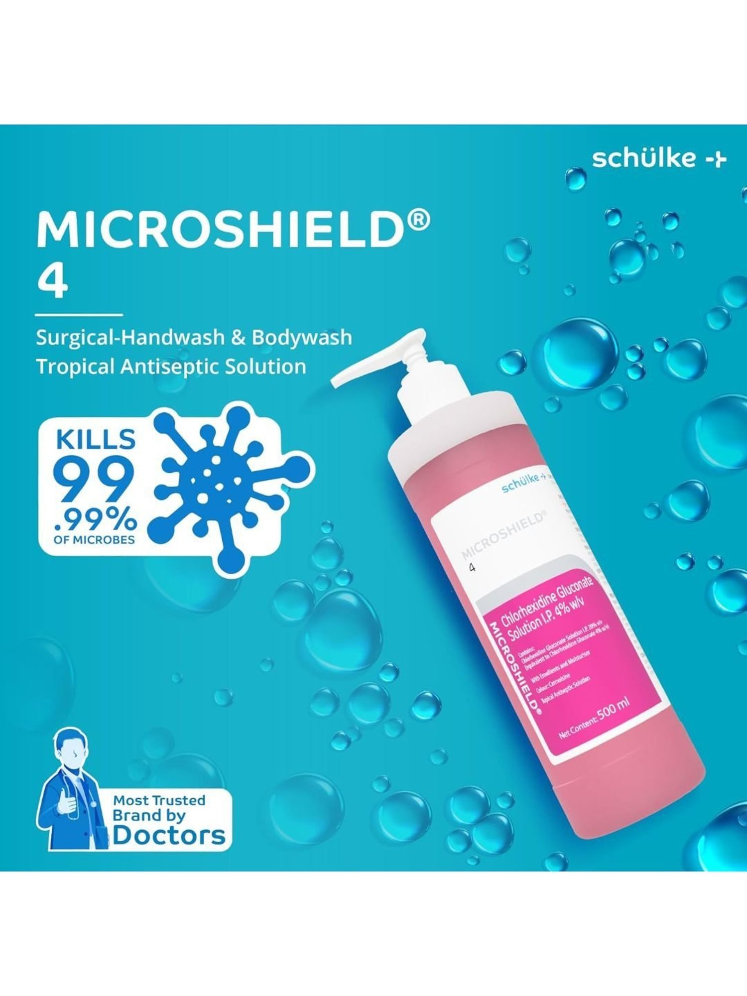 Microshield 4 Surgical Hand Wash Enriched with Emollients & Moisturisers 500 ml (Pink)