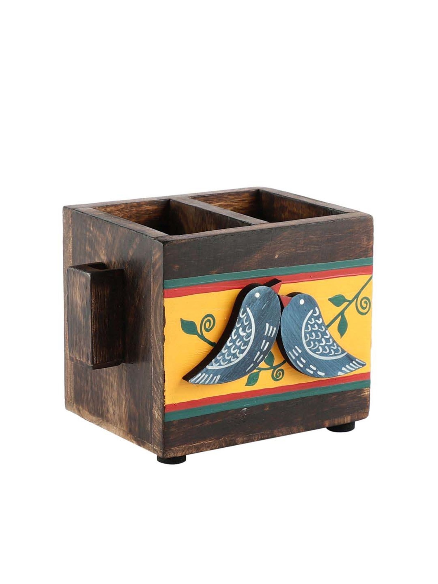 VarEesha Neel Brown & Yellow Mango Wood Cutlery Holder