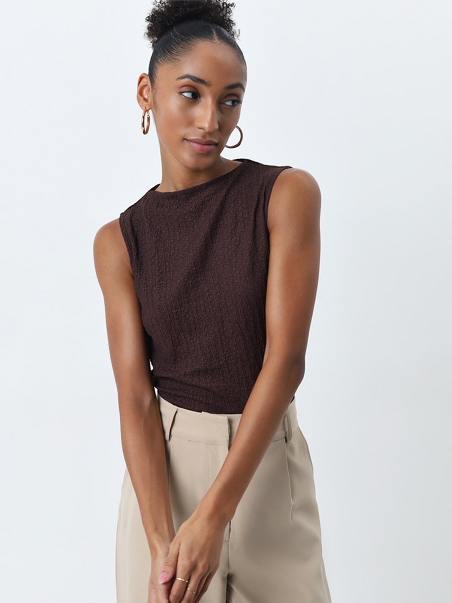Wardrobe by Westside Dark Brown Self-Textured Top
