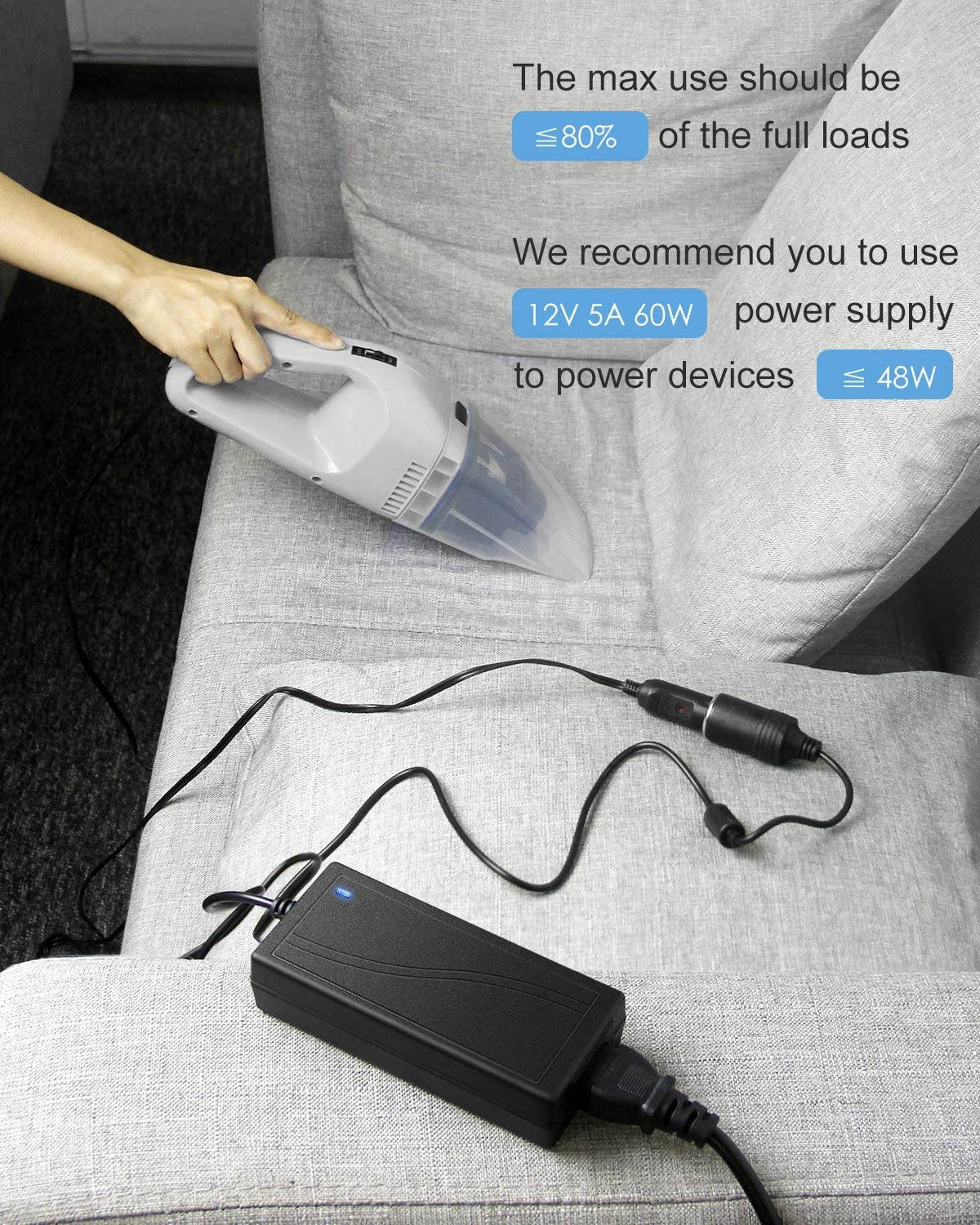 ALITOVE AC to DC Converter 12V 5A 60W 100-240V to 12V Car Cigarette Lighter Socket AC/DC Power Adapter Power Supply for Car Vacuum Cleaner Car Fan Car Air Purifier Car MP3 Other Car Devices Under 60W