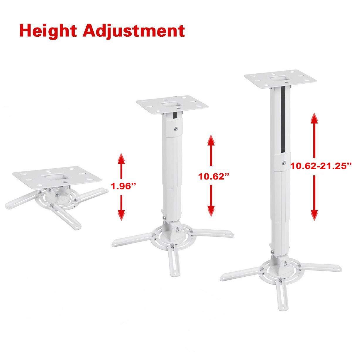 Suptek White Universal Projector Ceiling Mount Bracket Fits Flat Sloped Ceiling Height Adjustable Extendable Length LCD/DLP Projectors (PR05)