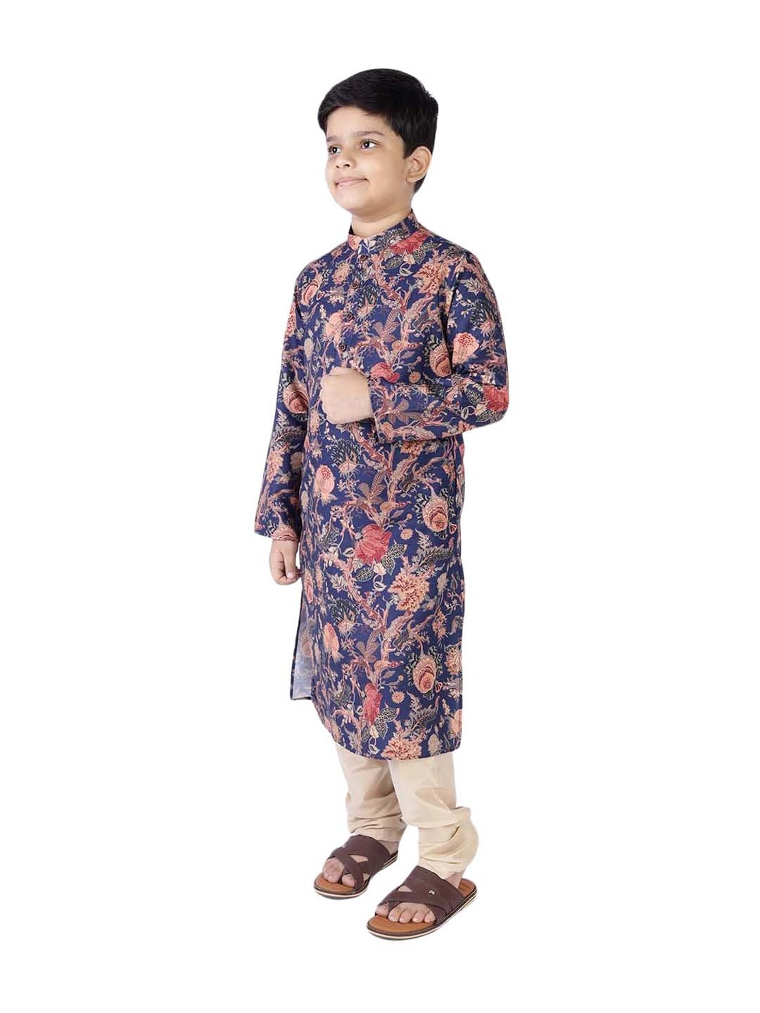 TABARD Kids Blue & Beige Cotton Printed Kurta Set