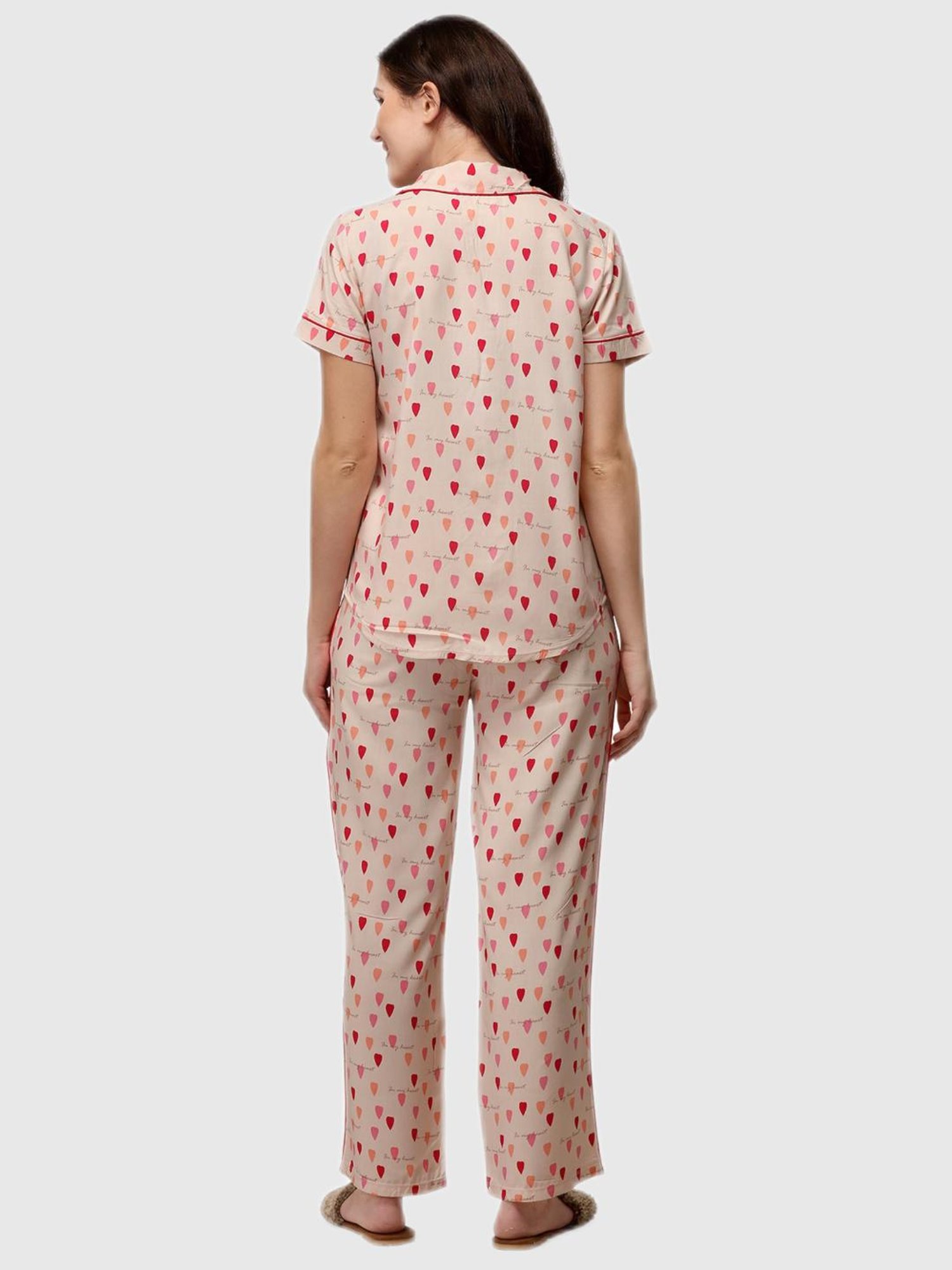 Soie Peach Heart Print Pajama Set