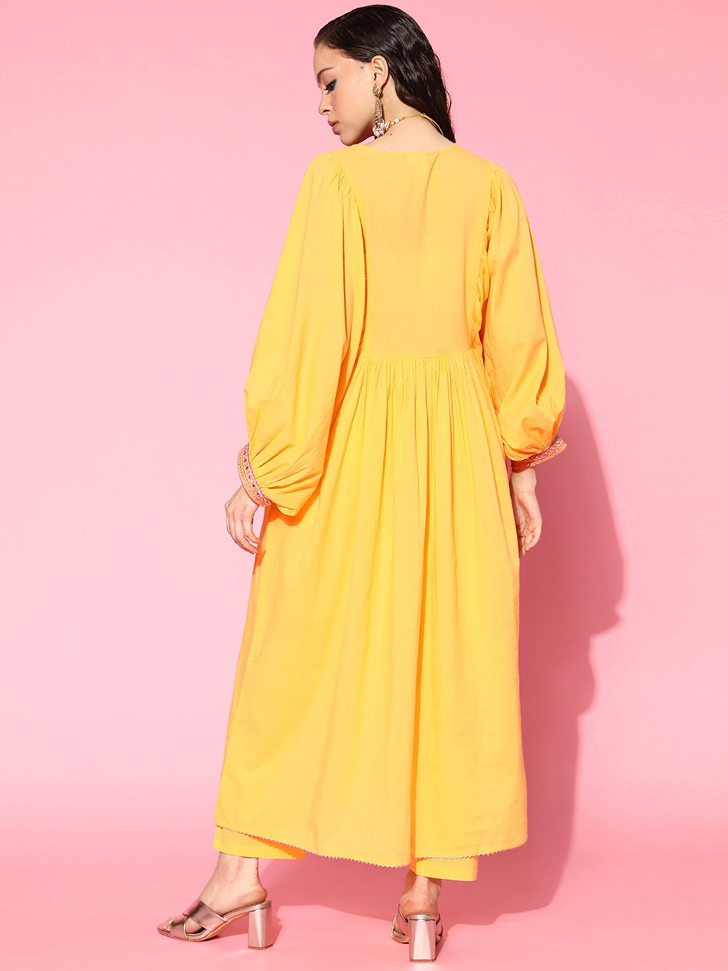 Prakrti Yellow Cotton Embroidered Kurta Pant Set