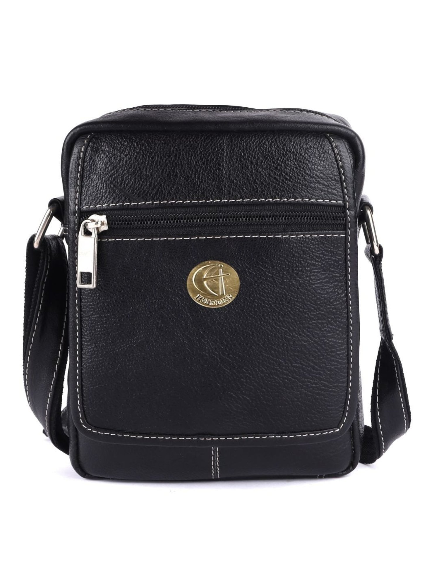 HiLEDER Black Textured Small Leather 5.5 inch Cross Body Bag
