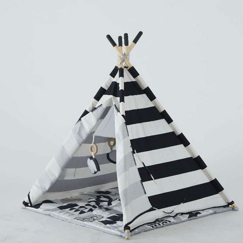Wonder&Wise Striped Indoor Baby Toddler Childrens Kids Foldable Canvas Activity Toy Teepee Play Tent House with ABC Floor Mat for Ages 6 Months and Up