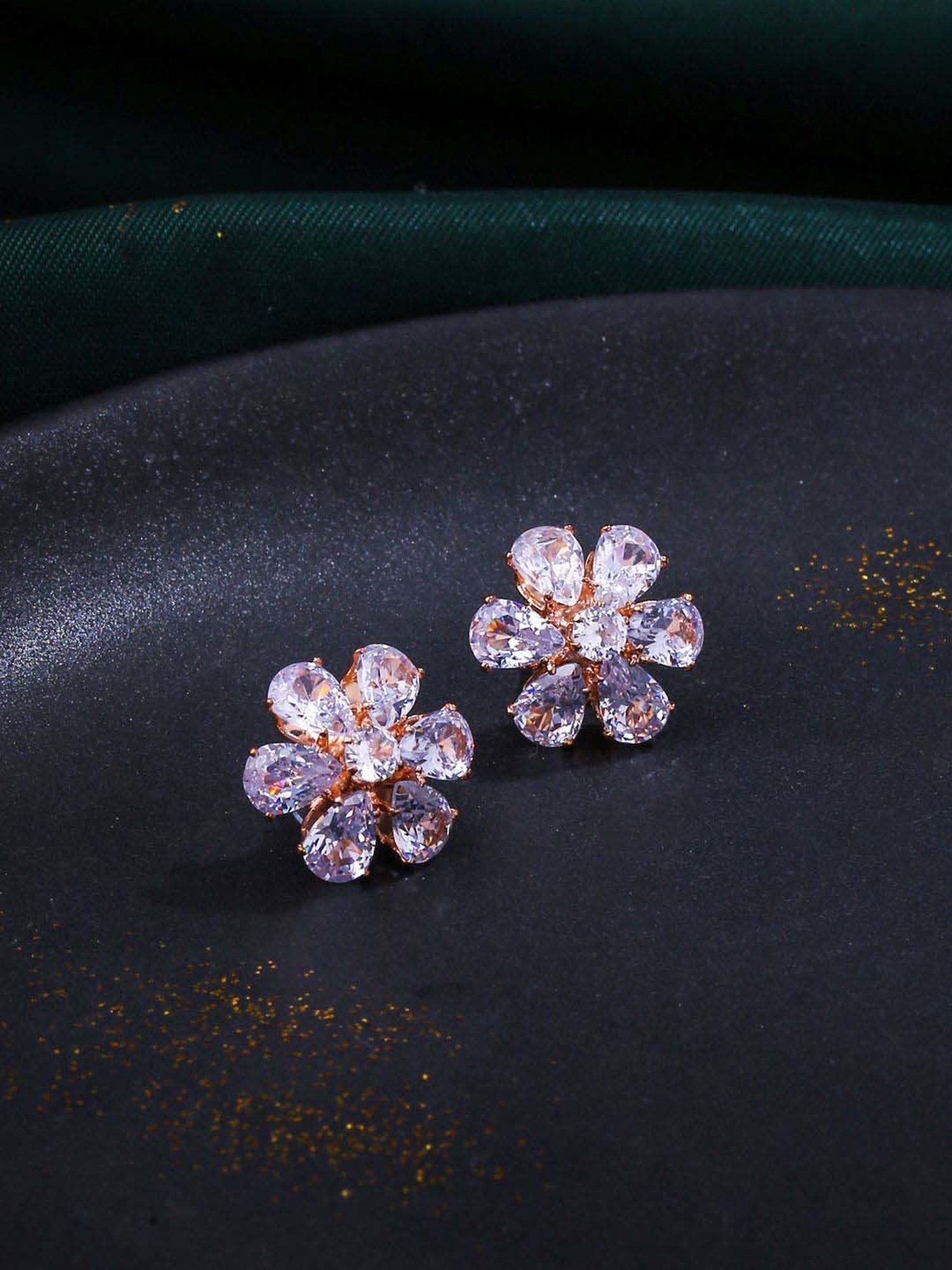 NVR Golden CZ Studded Stud Earrings for Women