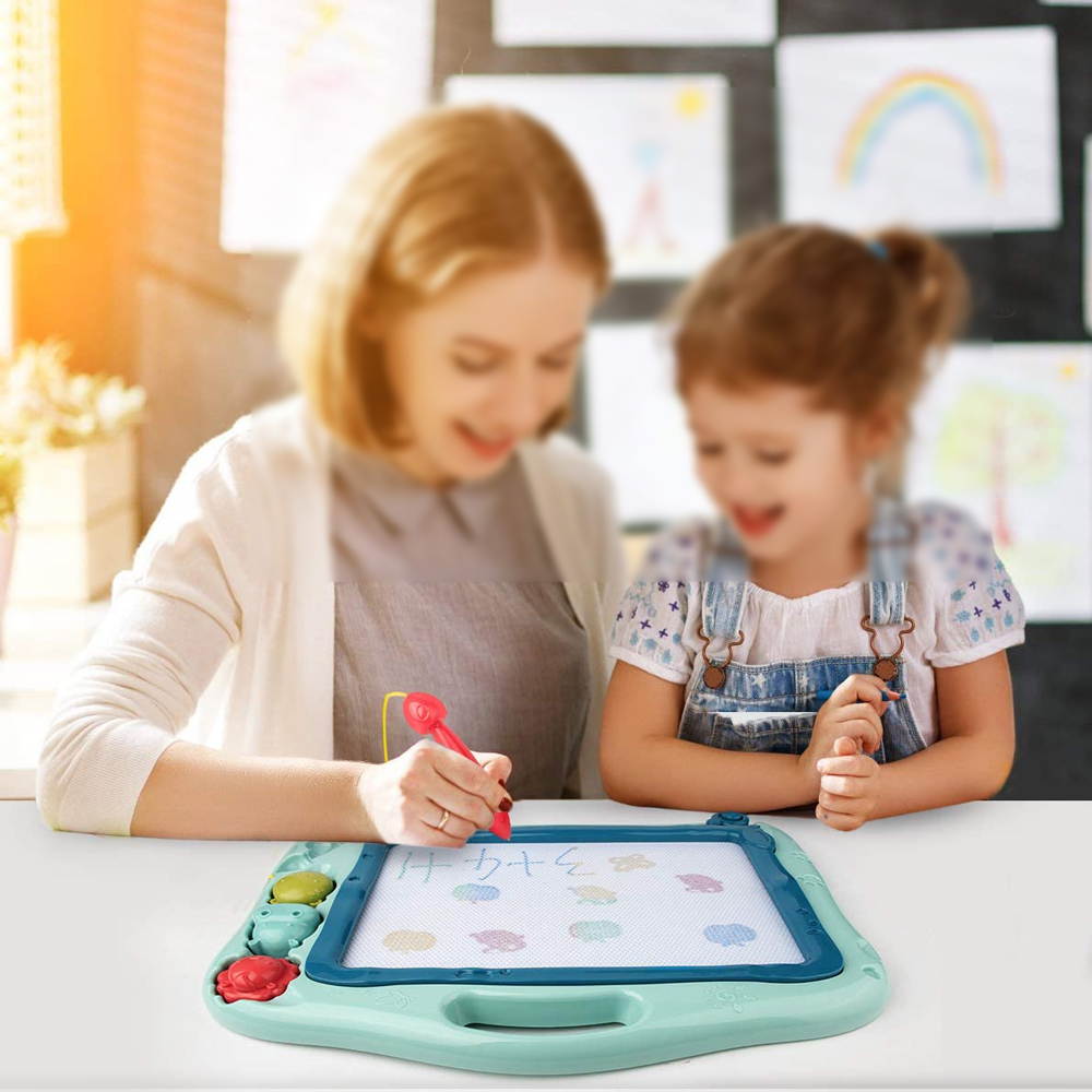 Magnetic Drawing Board Painting Doodle Board Colorful Erasable Writing Sketching Pad with Adorable 3 Stamps Magnet Pen Gifts Toys for Kids