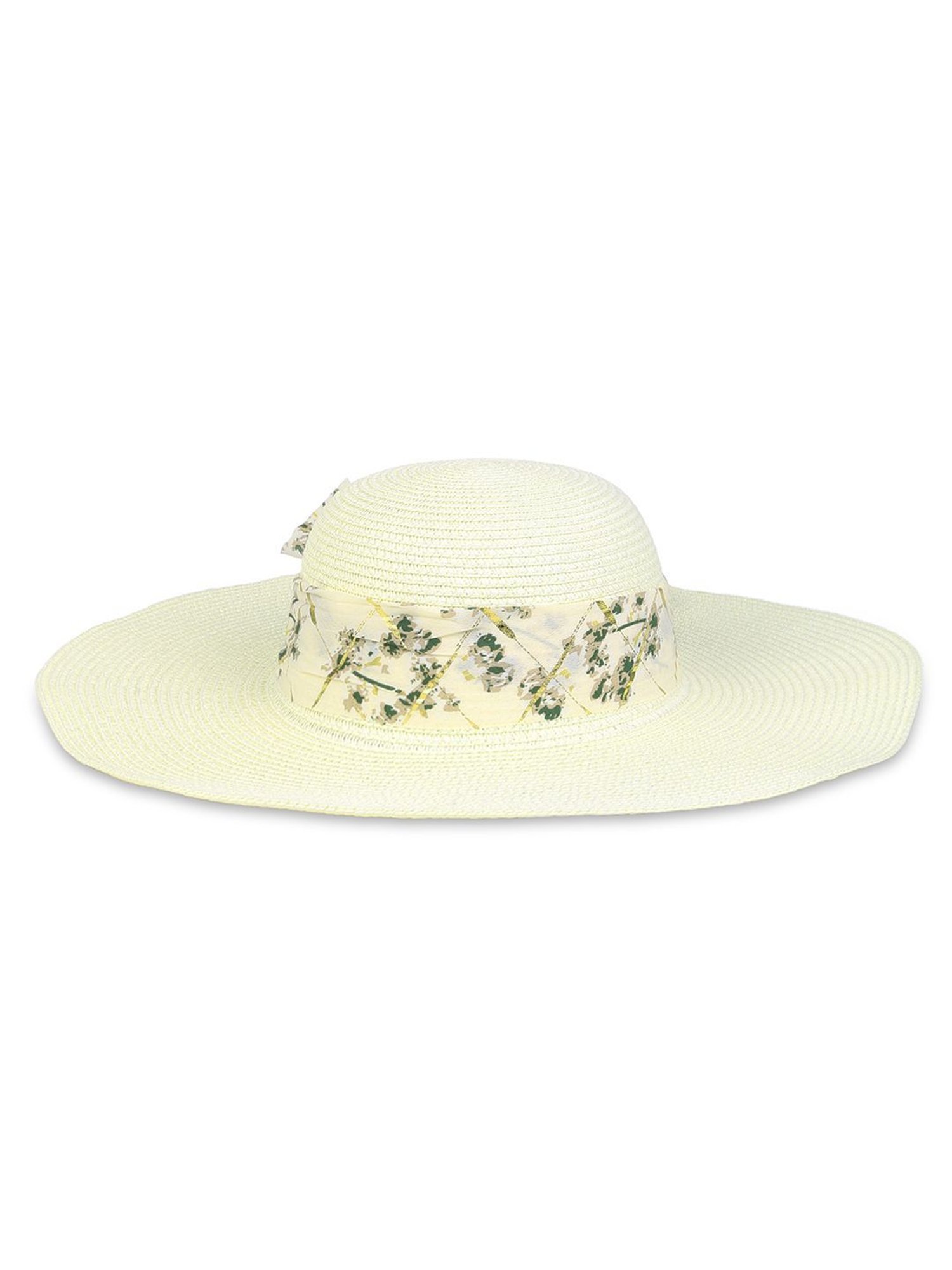 ToniQ Cream Textured Floppy Hat with White Printed Scarf