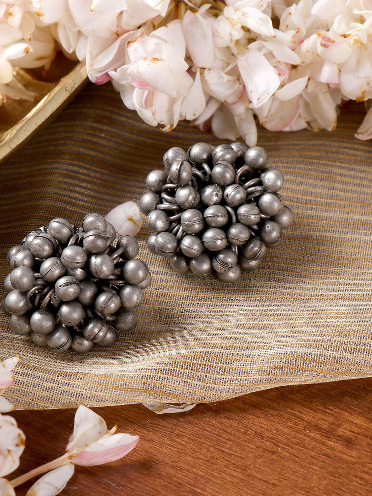 Teejh Trisha Ghungroo Silver Oxidized Stud Earrings