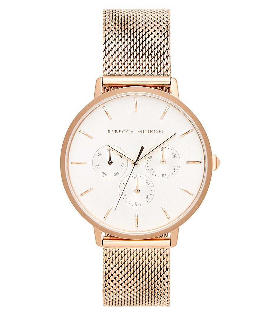 REBECCA MINKOFF Major Rose Gold Tone Mesh Bracelet Watch