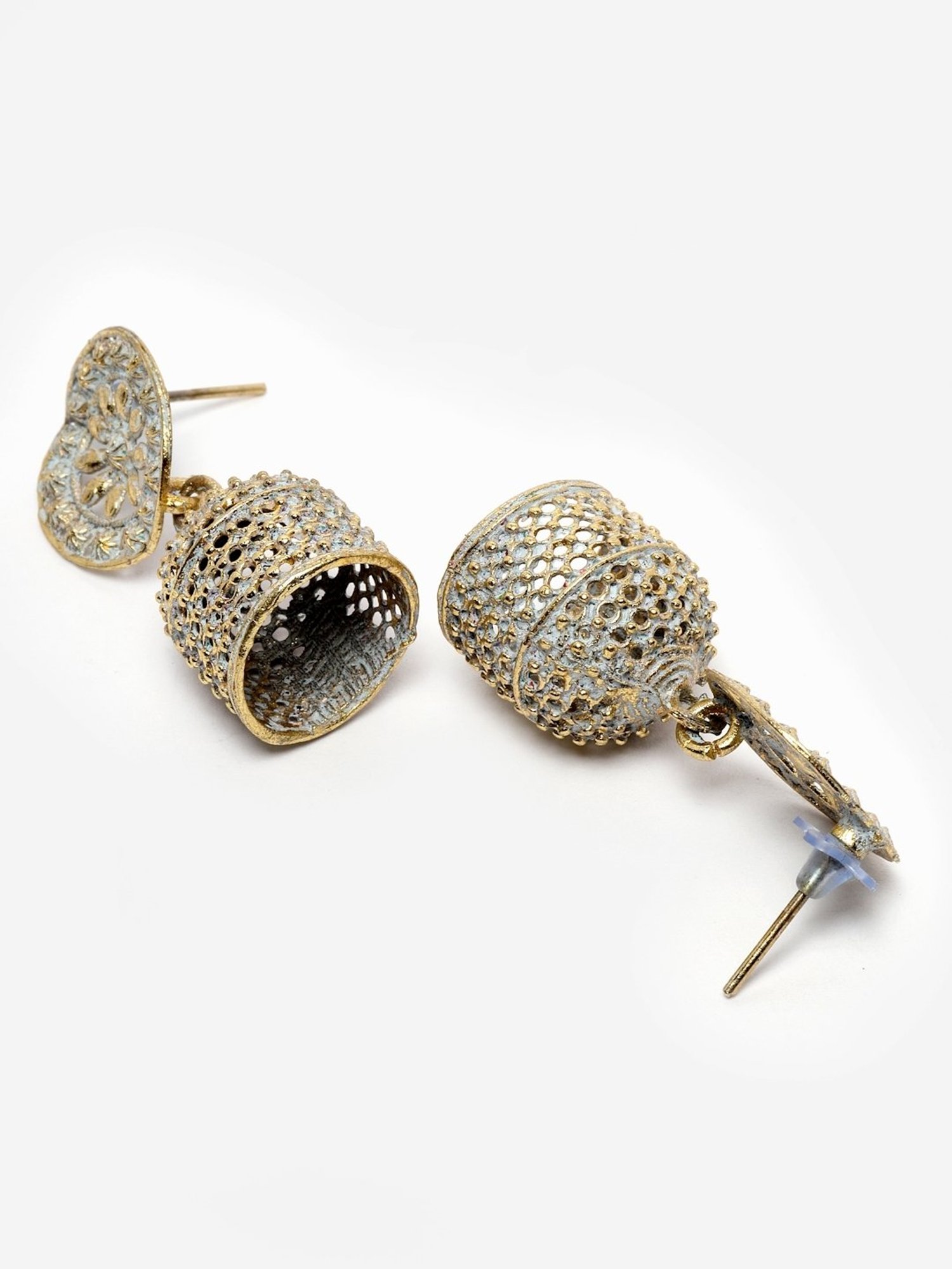 Moedbuille Handcrafted Meenakari Work Antique Floral Design Gold-Plated Filigree Jhumki Earrings