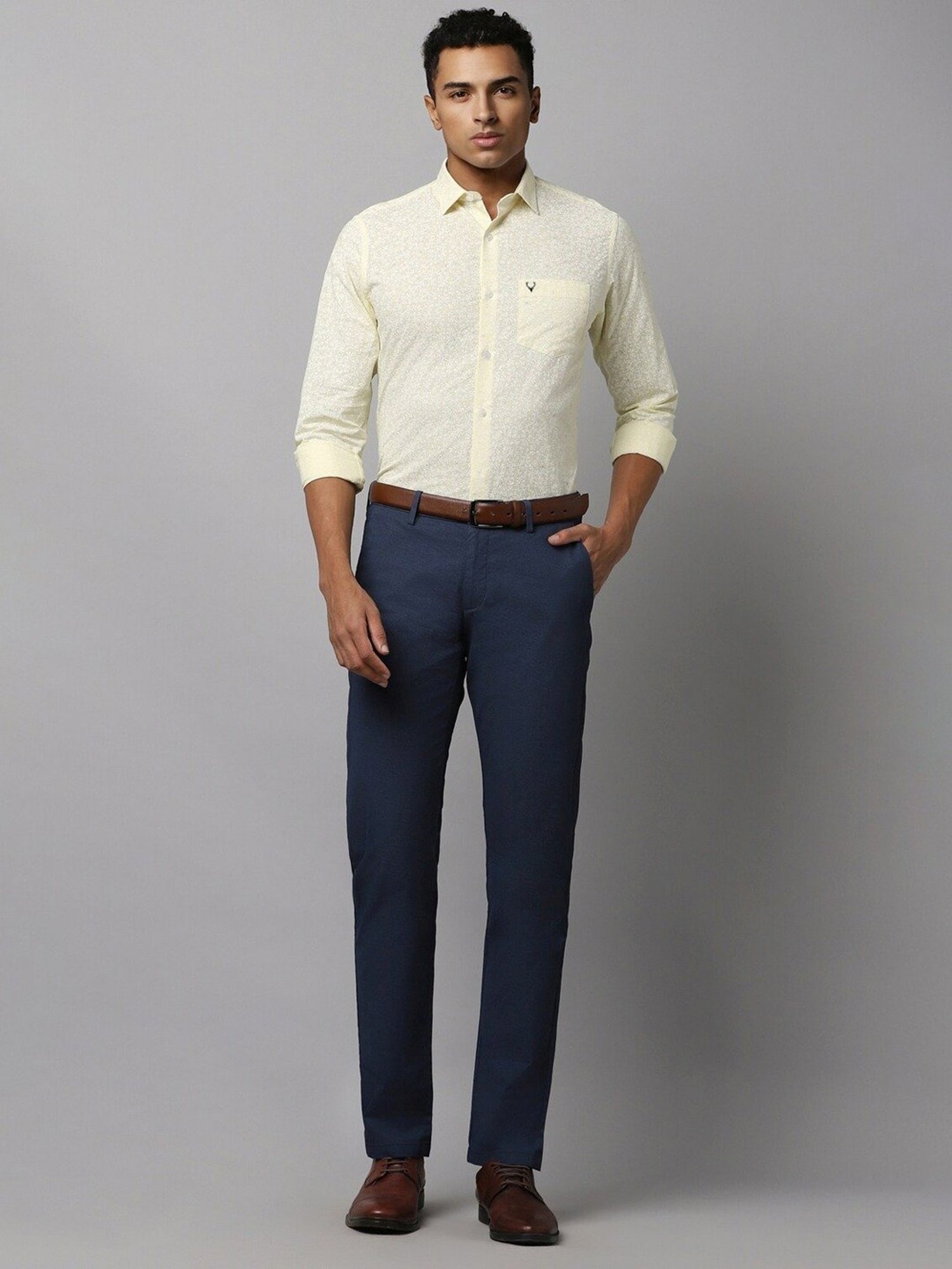 Allen Solly Navy Cotton Slim Fit Texture Trousers