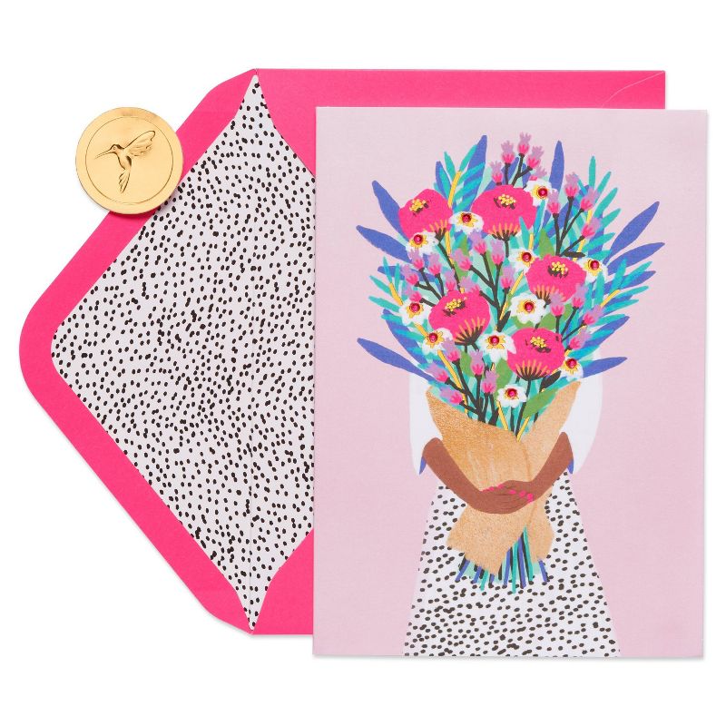 Girl Holding Flowers 'Happy Birthday' Card - PAPYRUS