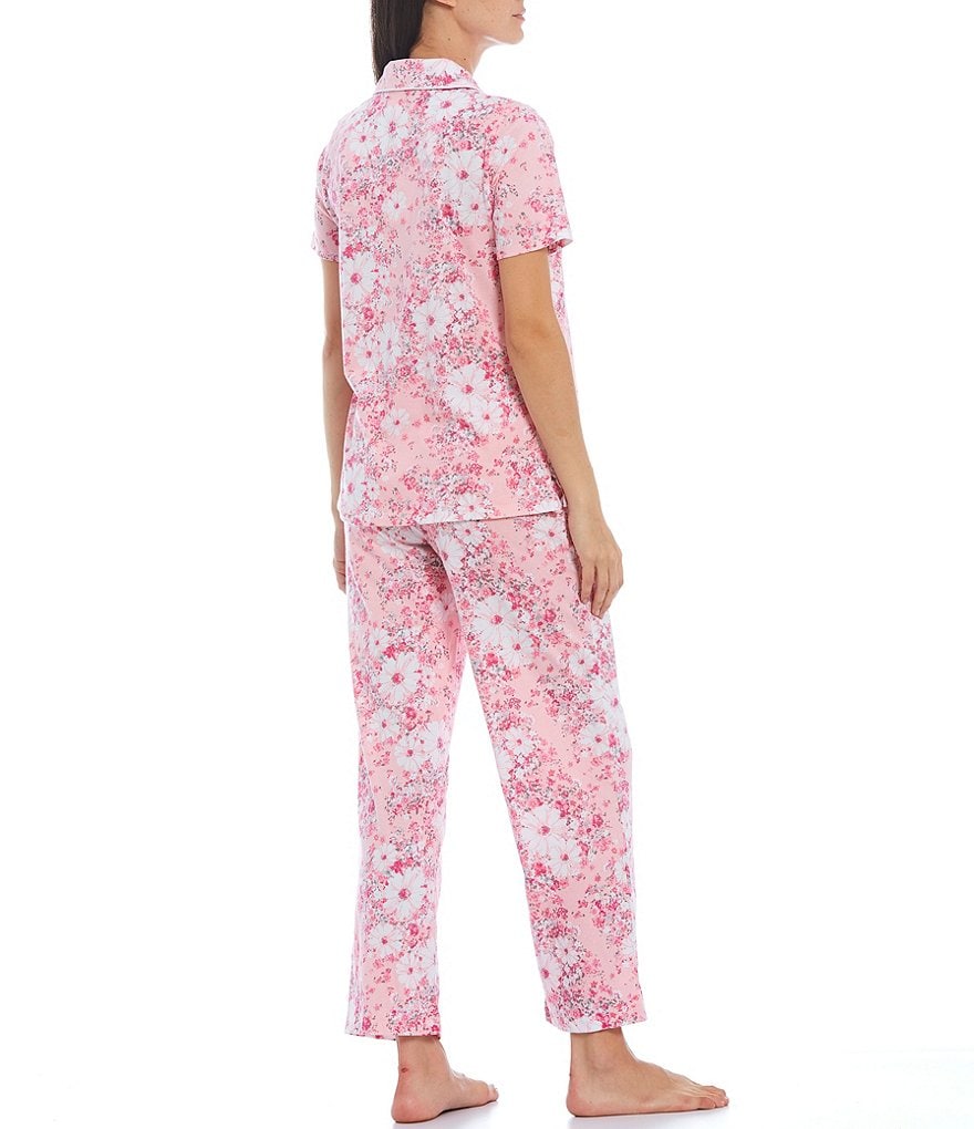 Carole Hochman Floral Print Point Collar Knit Coordinating Pajama Set