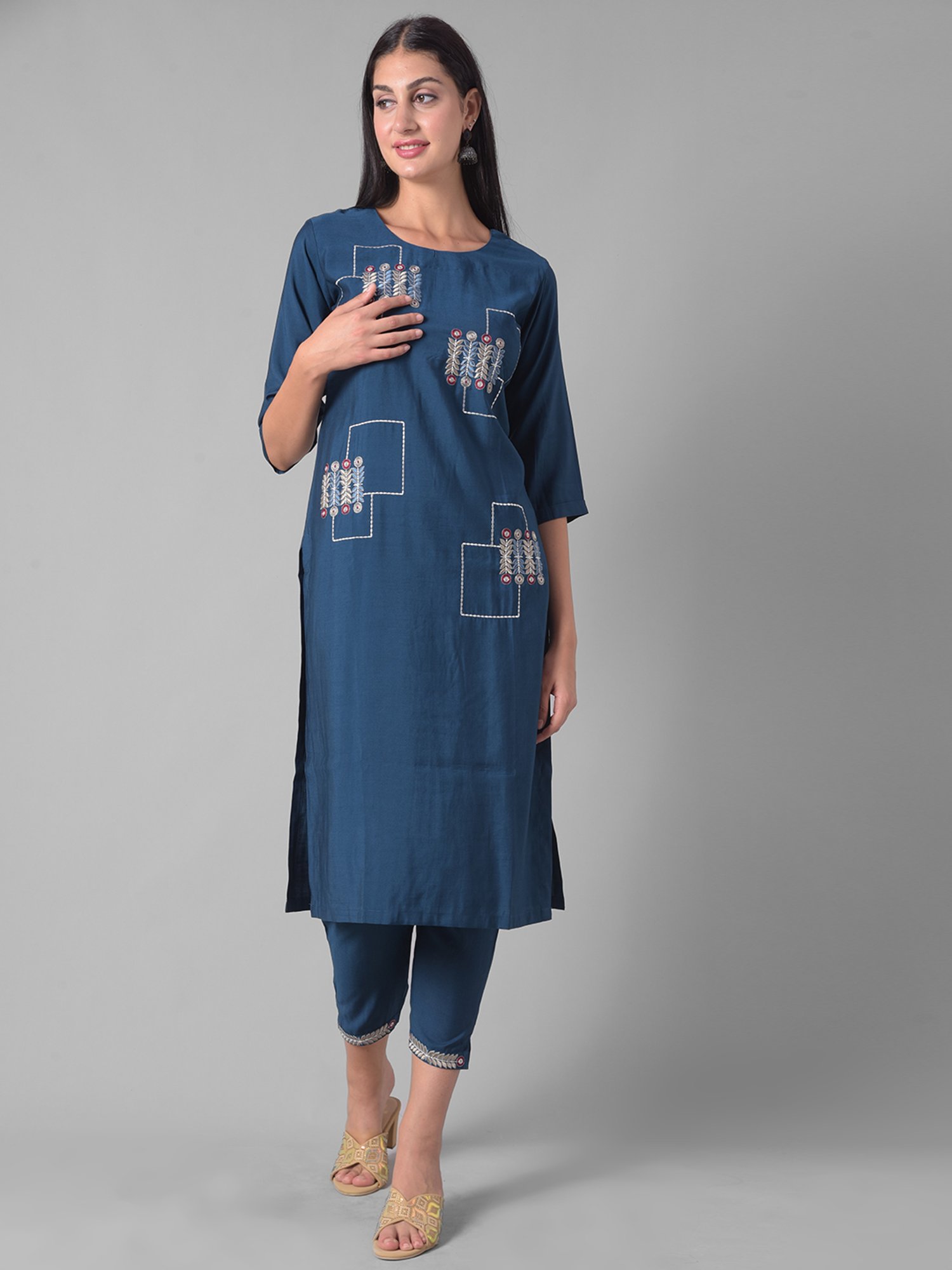 Dollar Missy Blue Embroidered Kurta With Pants