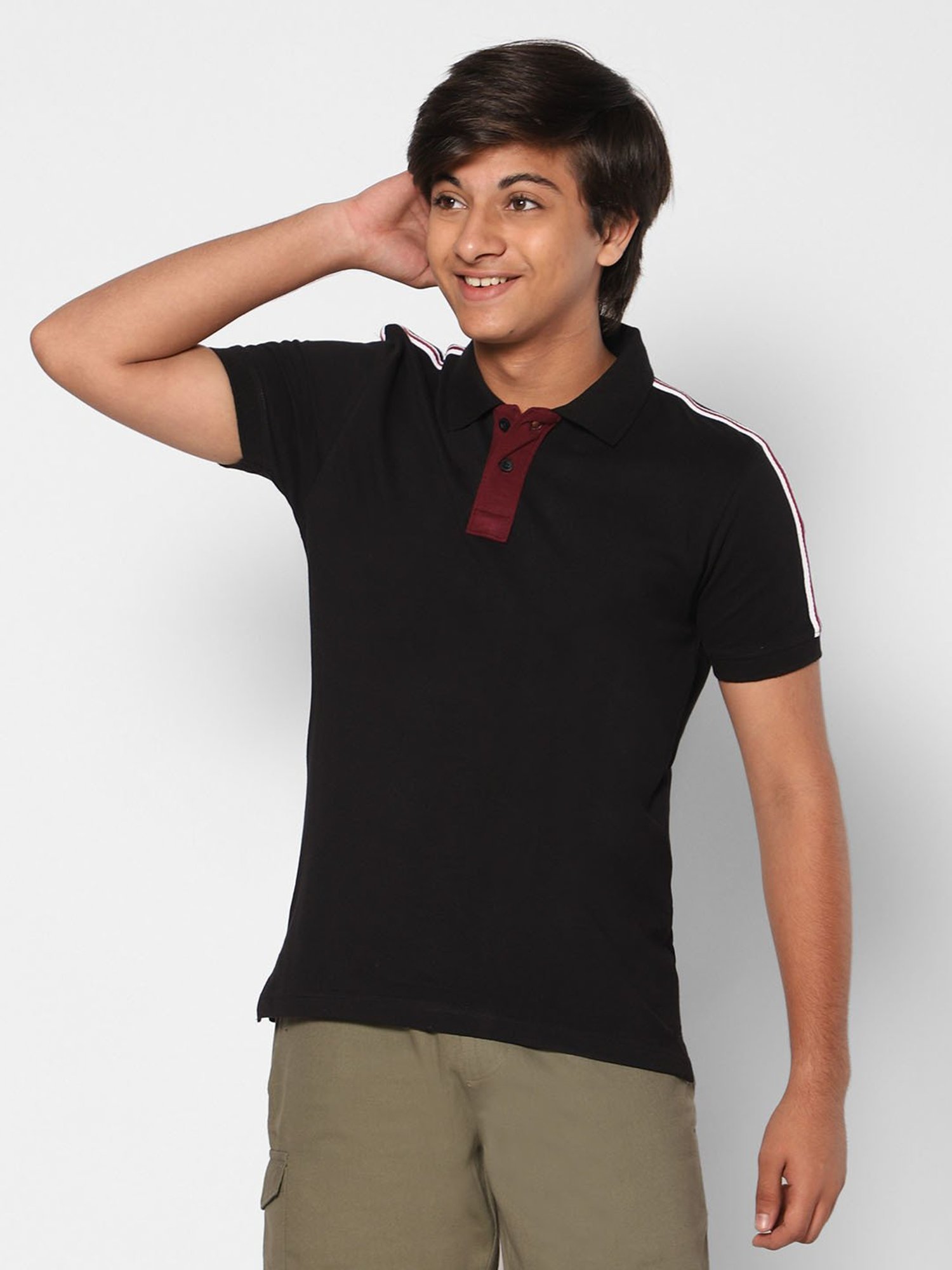 TeenTrums Boys Black Solid Polo T-Shirt