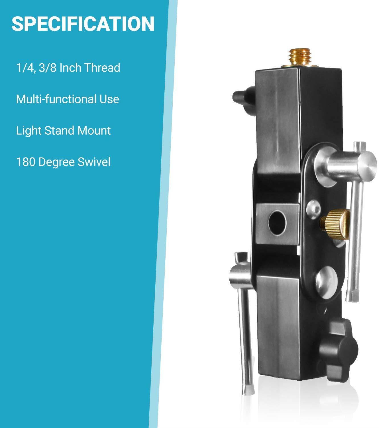 Julius Studio [2-Pack] Flash Shoe Bracket 5-inch Tall Multi Functional Including Umbrella Reflector Holder, Light Stand Tripod Mount, 1/4, 3/8 Inch Male, Female Thread, Photo Studio, JSAG564