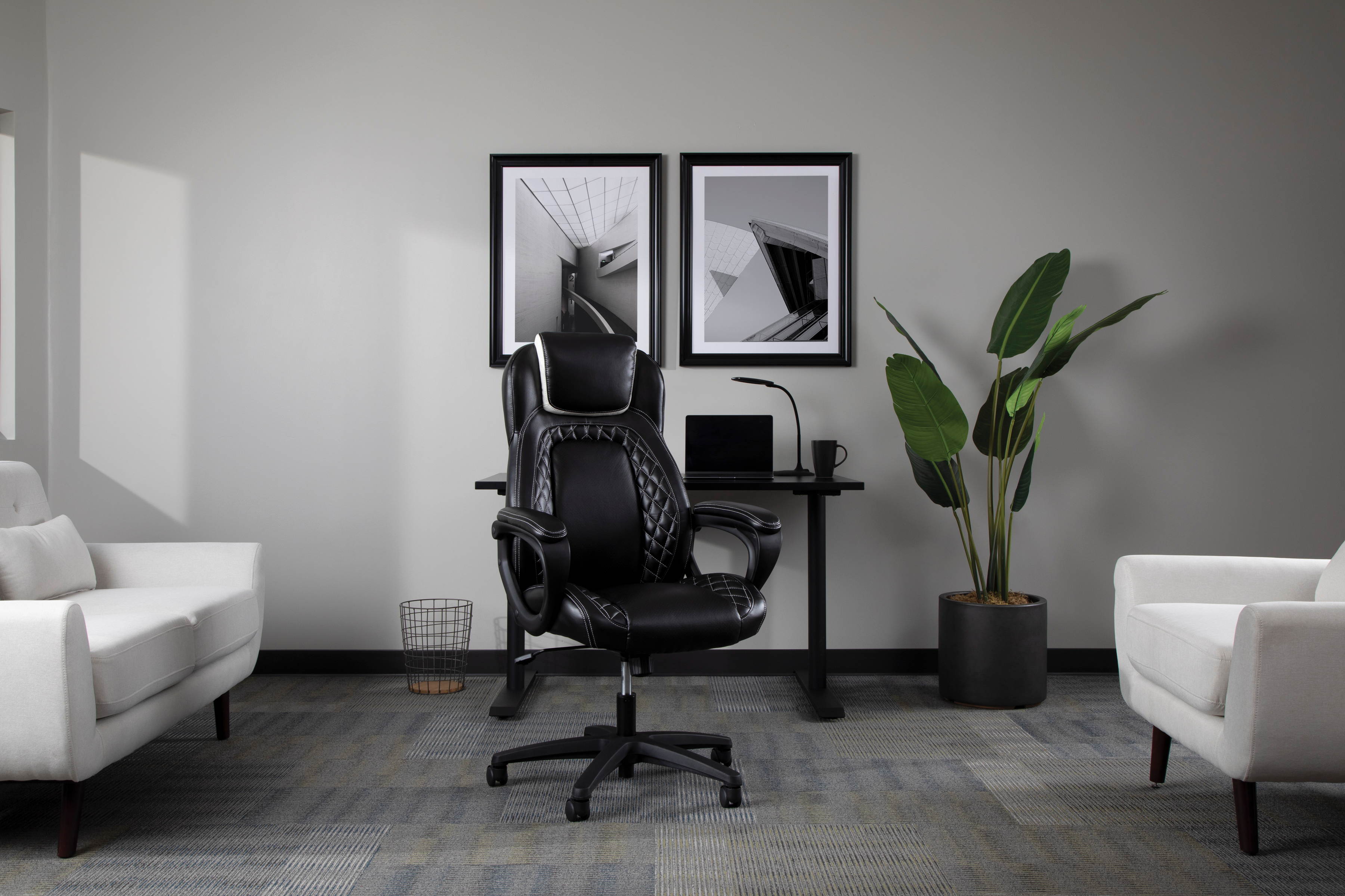 OFM Essentials Collection Racing Style SofThread Leather High Back Office Chair, in White (ESS-6060-WHT)