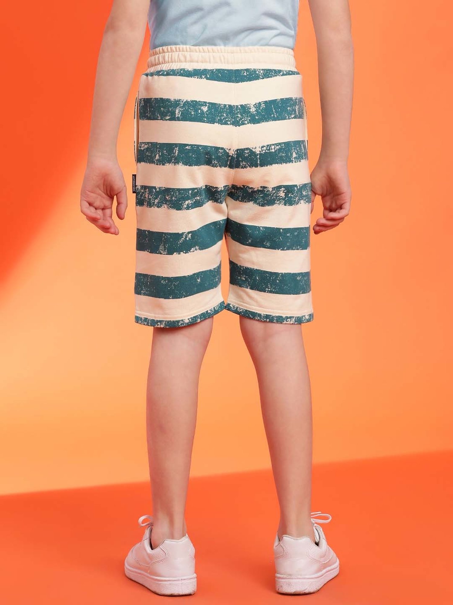 Lil Tomatoes Kids Teal Blue & Cream Striped Bermuda