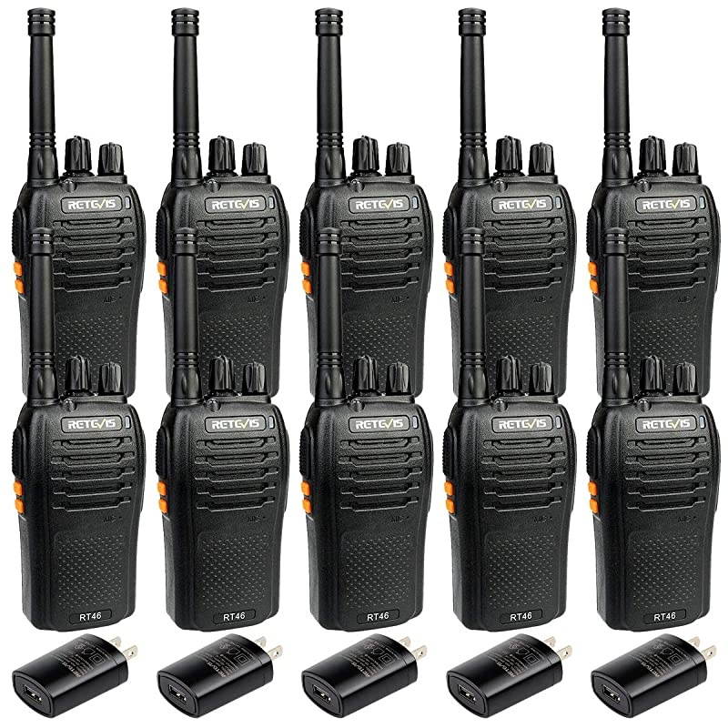 RT46 Rechargeable Walkie Talkies for Adults,2 Way Radio Long Range,Emergency Flashlight AA Dual Power VOX,Two Way Radio for Business Police Events(10 Pack)