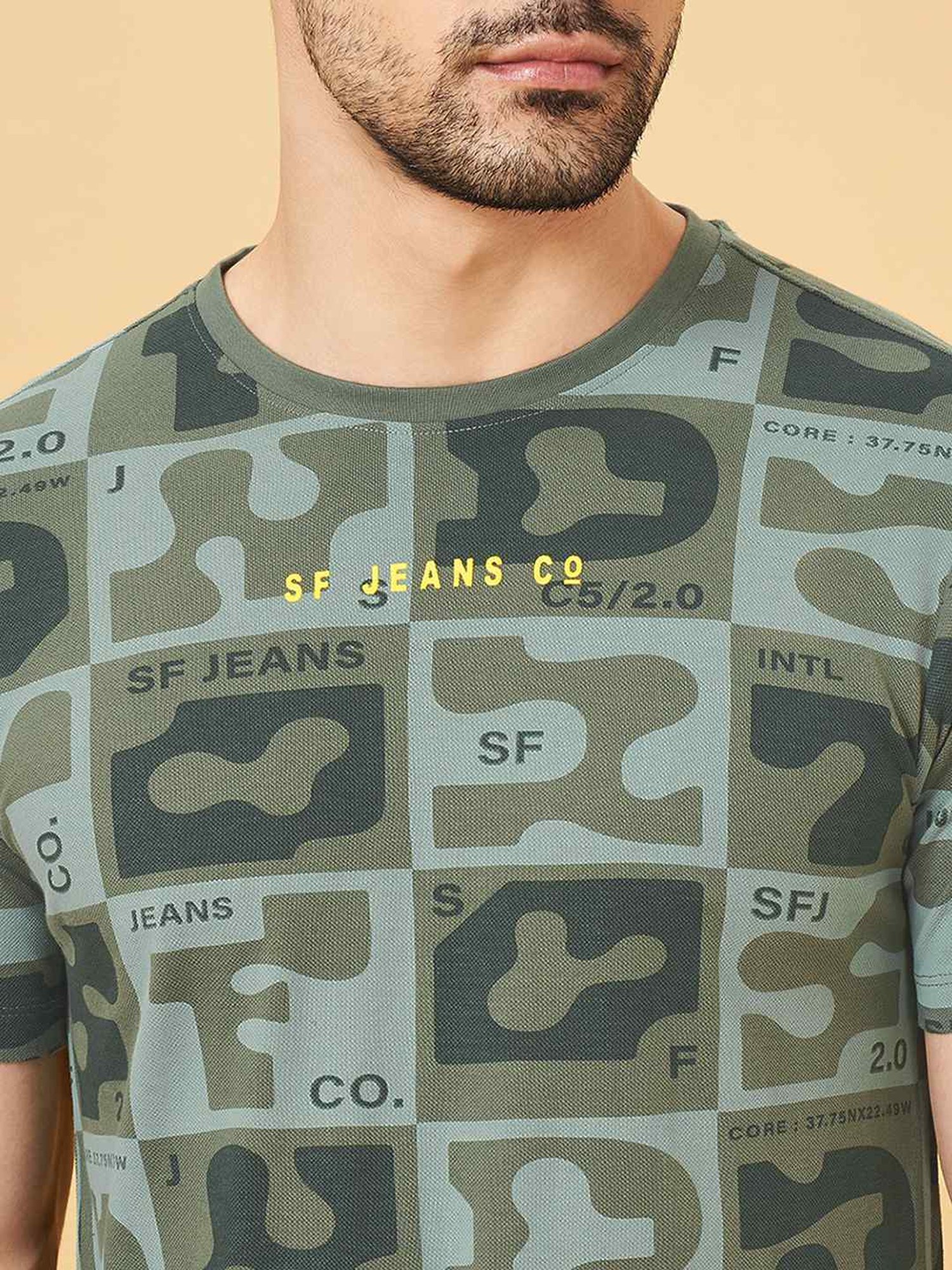 Sf Jeans By Pantaloons Green Slim Fit Printed T-Shirt