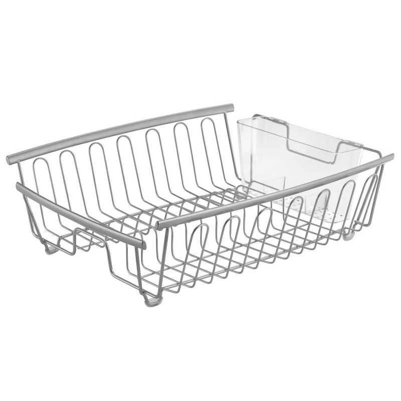 mDesign Large Kitchen Sink Dish Drying Rack, 2 Pieces - Silver/Clear