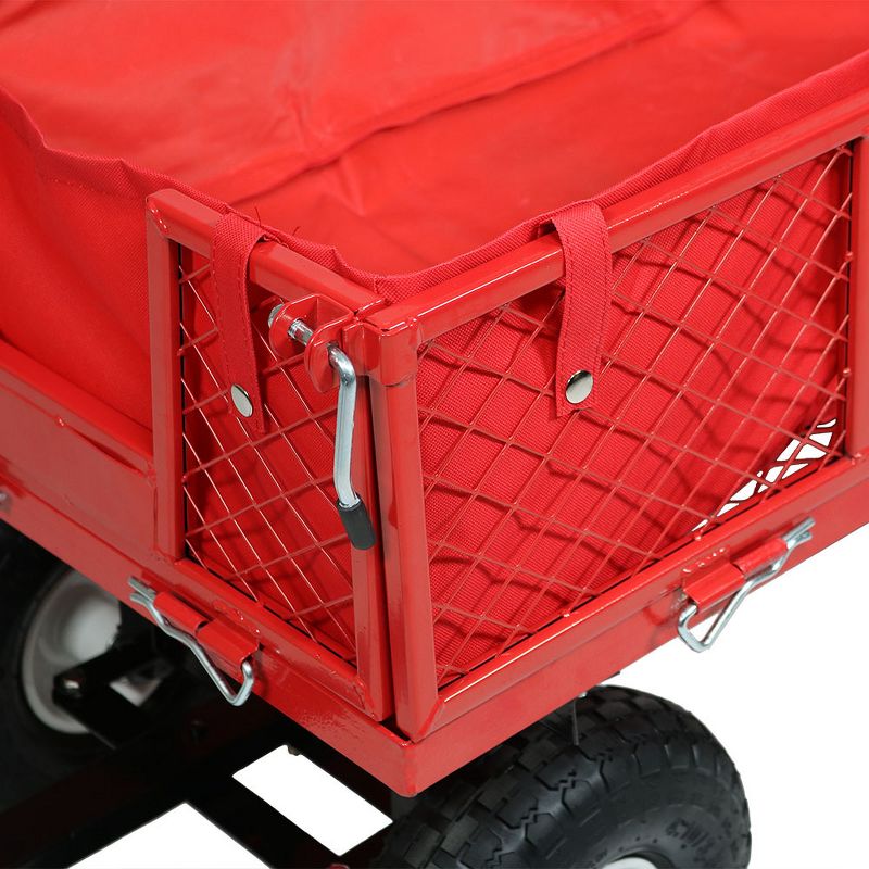 Sunnydaze Outdoor Lawn and Garden Heavy-Duty Steel Utility Cart with Removable Sides and Weather-Resistant Polyester Liner - Red