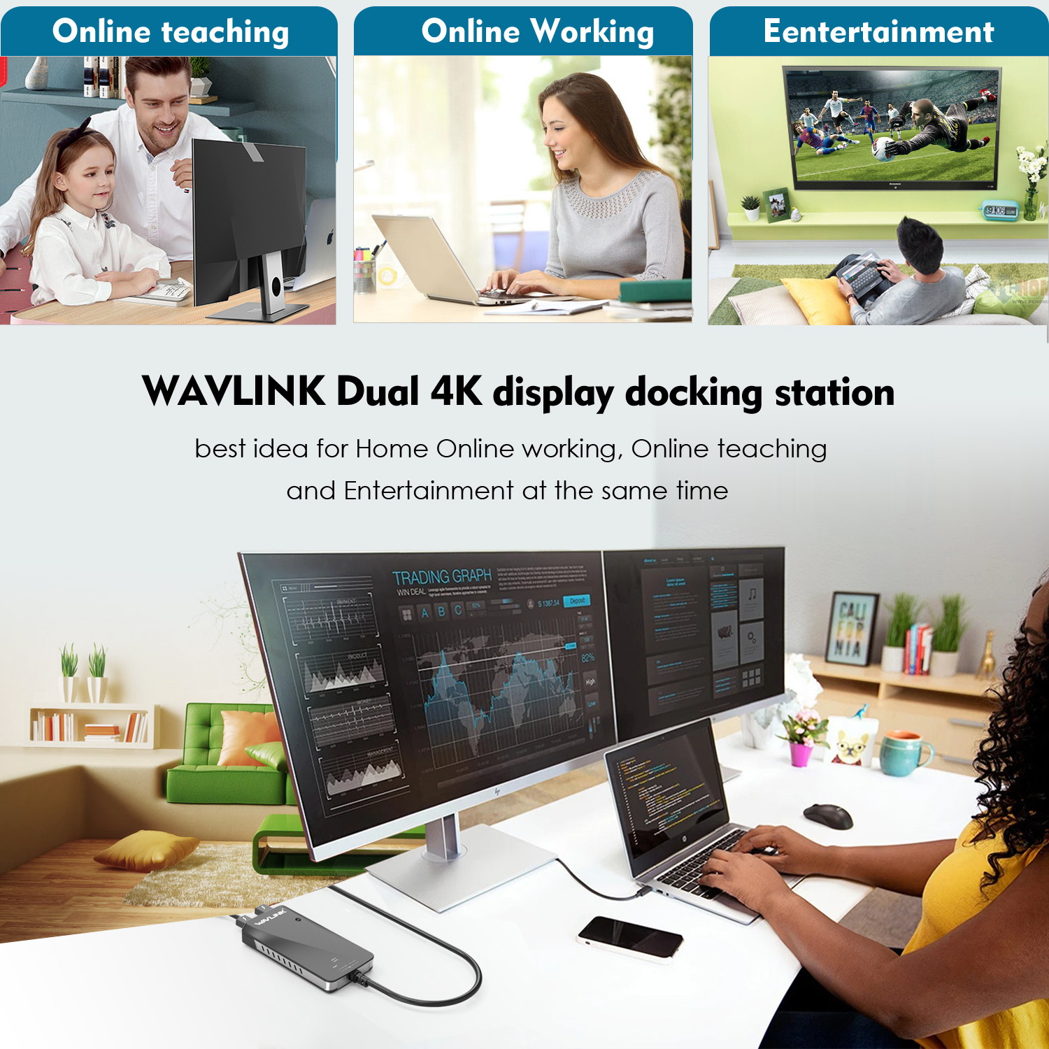 Wavlink Thunderbolt 3 to Dual 4K DisplayPort Adapter for Mac & Windows, Support Dual DisplayPort Displays 4K 60Hz Monitors Or One 5K, Super Speed Up to 40Gbps-Thunderbolt Certified, Plug and Play