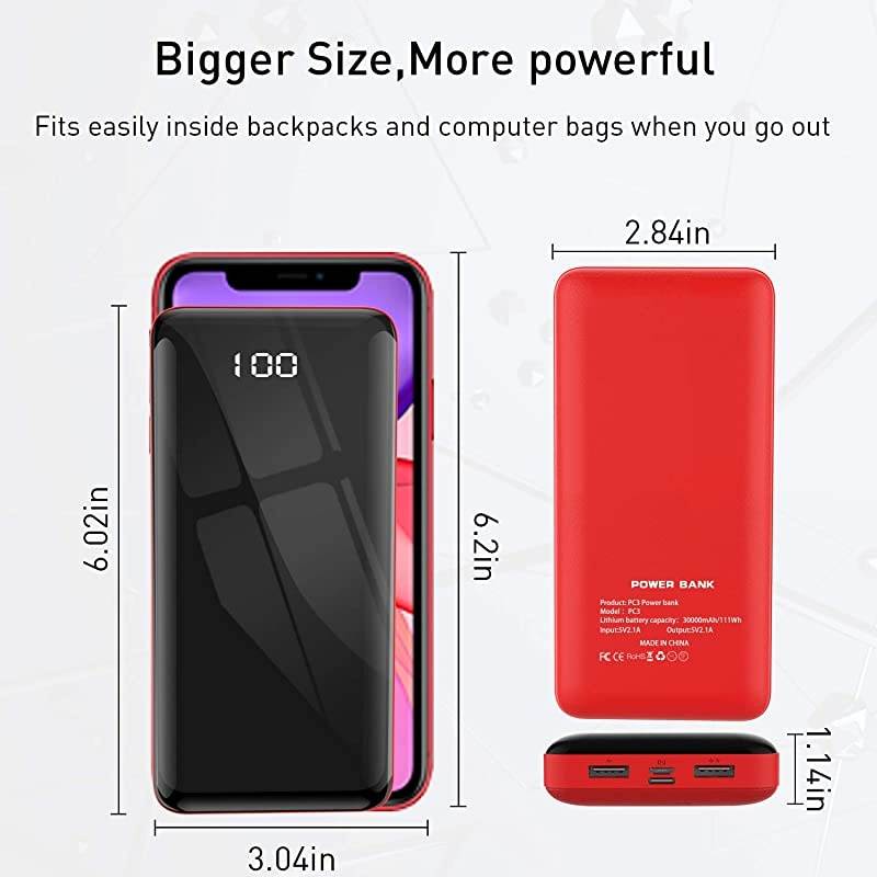 Portable Charger Power Bank 30000mAh  External Battery Pack with LCD Digital Display and USB-C Input, Dual USB Output High-Speed Charging for Cell Phones, Tablet and More