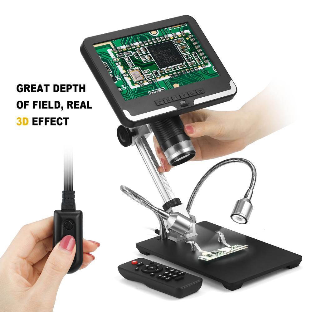 Handheld Multifunction USB Microscope,7 inch LCD Display 1080P Wireless Remote Control Digital Microscope with Adjustable Stand,USB Output Camera Video Recorder with 8 LED Adjustable Light Source