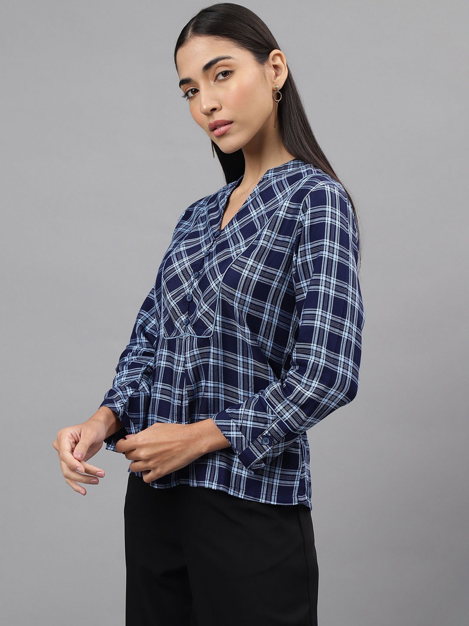Latin Quarters Navy Check Top