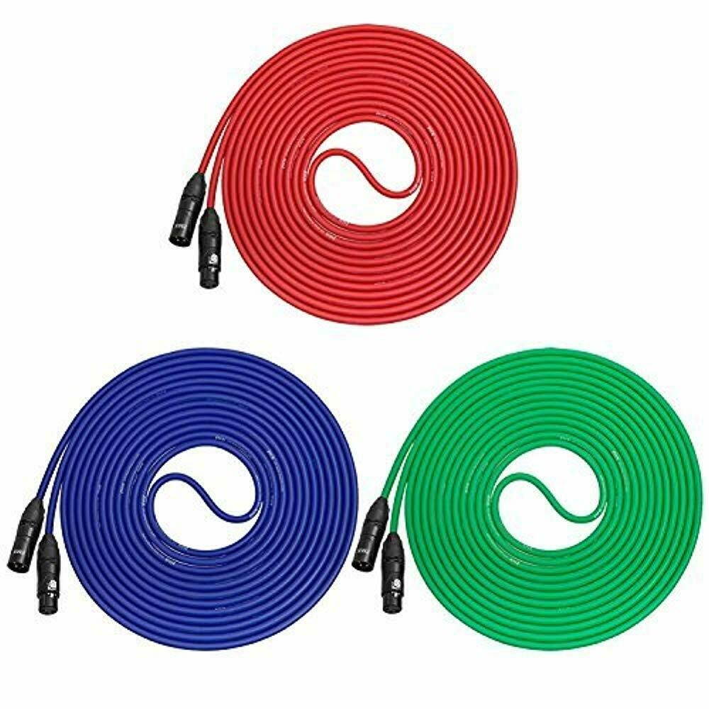 LyxPro Cable Pack Premium Series 3-Pack Multi Color XLR Microphone Cables for Pr