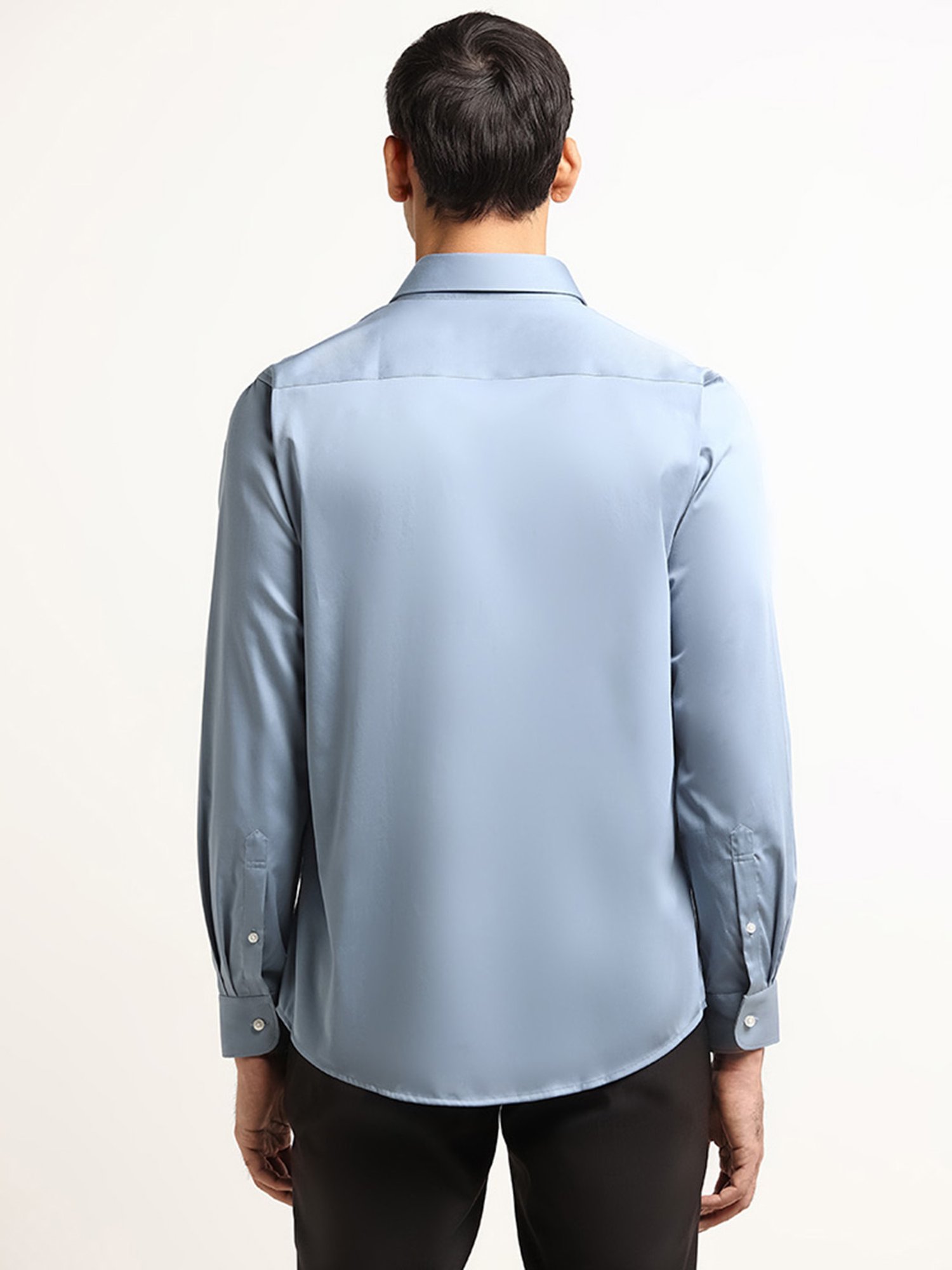 WES Formals by Westside Dusty Blue Solid Slim Fit Shirt