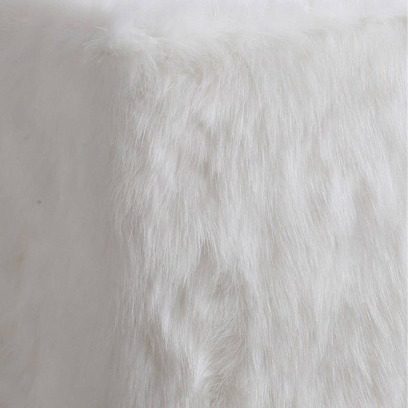 Faux Fur Upholste Wooden Ottoman White - Benzara